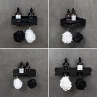 Полка для душа Lemark Shelf line, 9772047, 22 см, с крючками, черная
