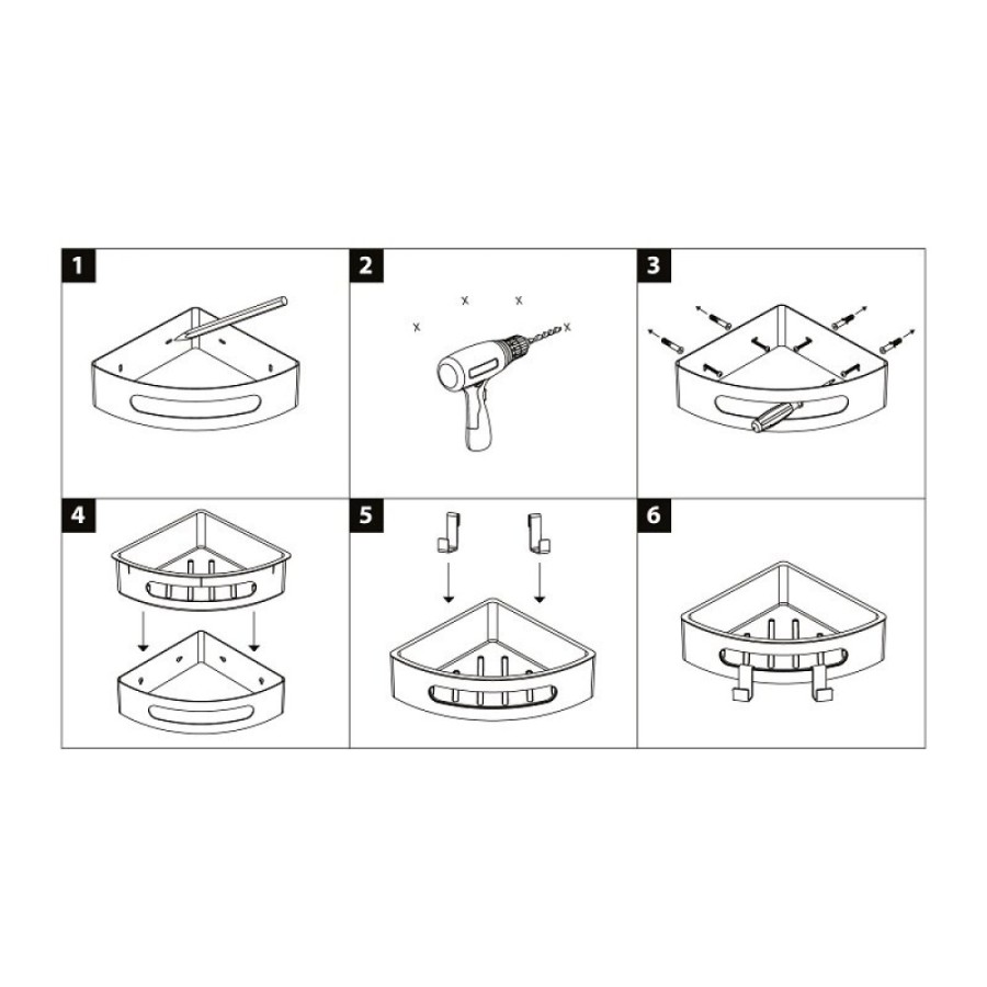 Полка для душа Lemark Shelf line, 9772047, 22 см, с крючками, черная