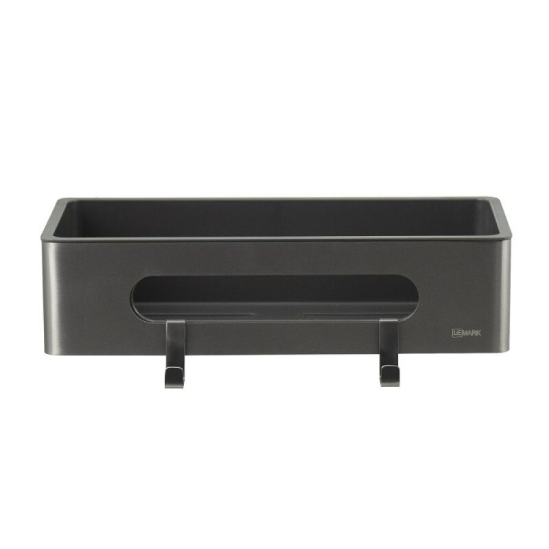 Полка для душа Lemark Shelf line, 9776045, 30 см, с крючками, графит PVD