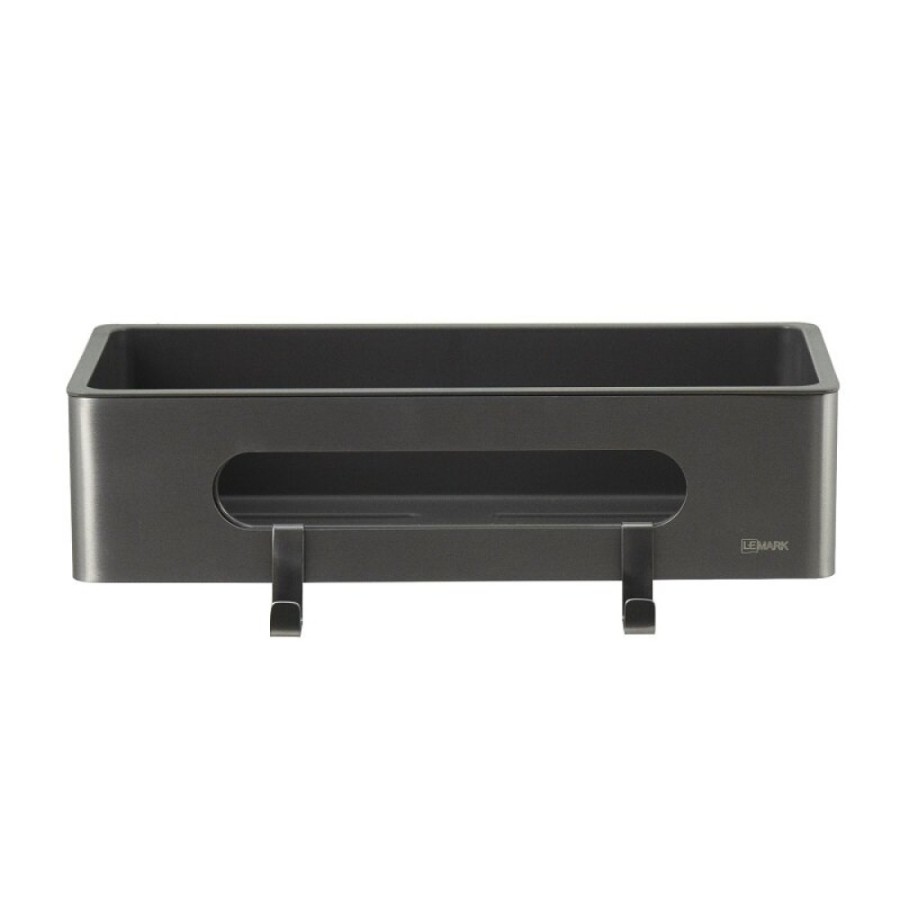 Полка для душа Lemark Shelf line, 9776045, 30 см, с крючками, графит PVD