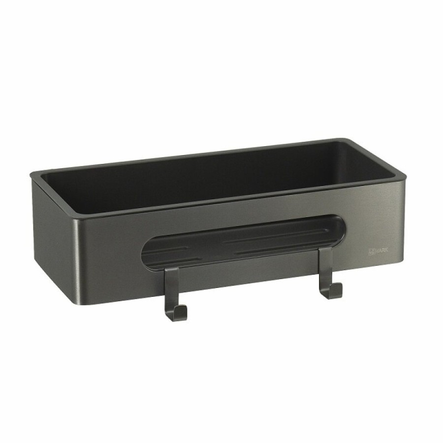 Полка для душа Lemark Shelf line, 9776045, 30 см, с крючками, графит PVD
