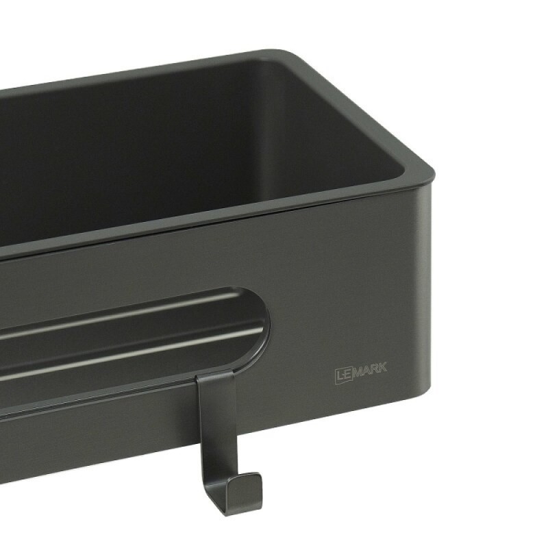 Полка для душа Lemark Shelf line, 9776045, 30 см, с крючками, графит PVD