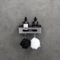 Полка для душа Lemark Shelf line, 9776045, 30 см, с крючками, графит PVD