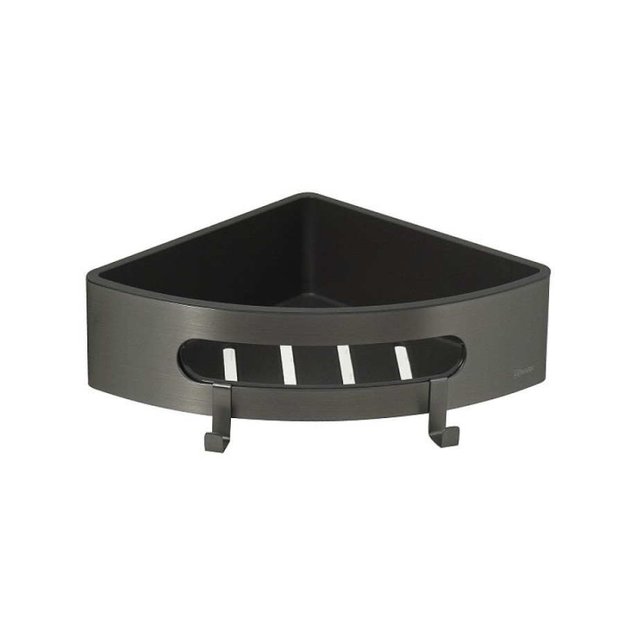 Полка для душа Lemark Shelf line, 9776048, 22 см, с крючками, графит PVD