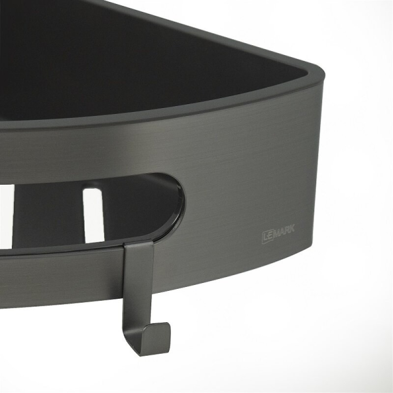 Полка для душа Lemark Shelf line, 9776048, 22 см, с крючками, графит PVD