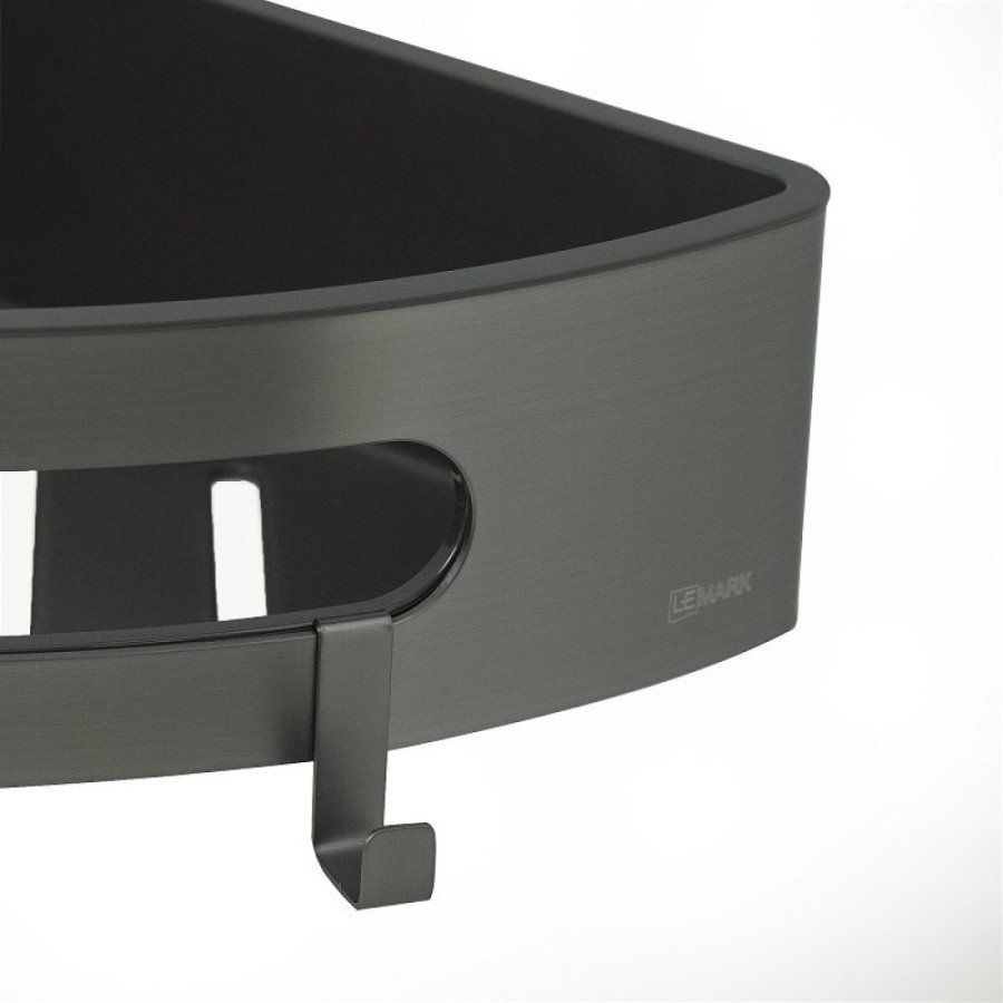 Полка для душа Lemark Shelf line, 9776048, 22 см, с крючками, графит PVD