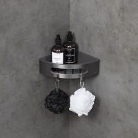 Полка для душа Lemark Shelf line, 9776048, 22 см, с крючками, графит PVD
