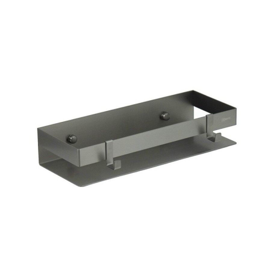 Полка для душа Lemark Shelf line, 9776051, 30 см, с крючками, графит PVD