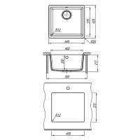 Кухонная мойка Lemark Sinara 440-U 9910067, 44 см, искусственный камень, цвет антрацит