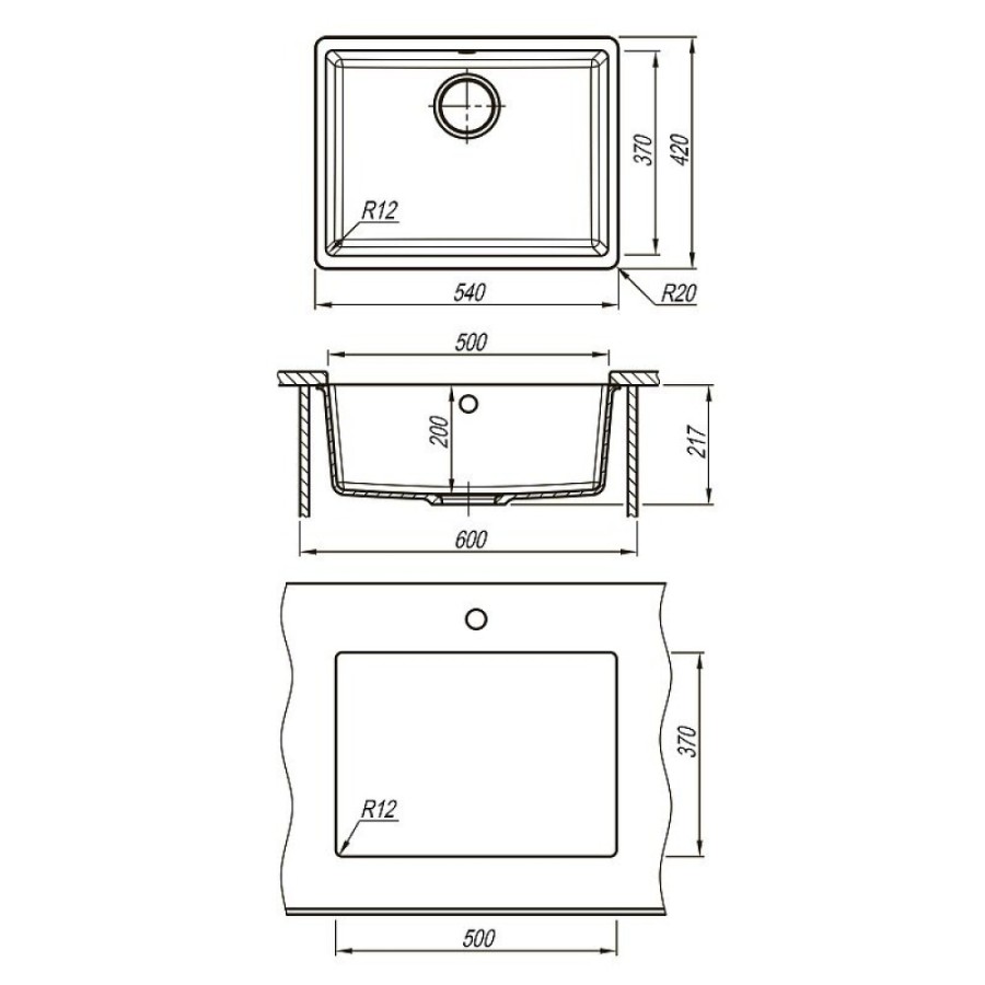 Кухонная мойка Lemark Sinara 540-U 9910075, 54 см, искусственный камень, цвет грей