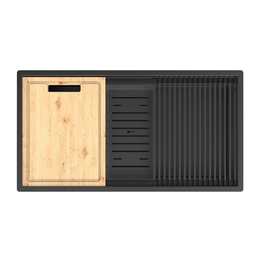 Кухонная мойка Lemark Tabaga 820 9932136, 82 см, нержавеющая сталь, PVD-nano покрытие, ролл-мат, коландер, разделочная доска, черный матовый