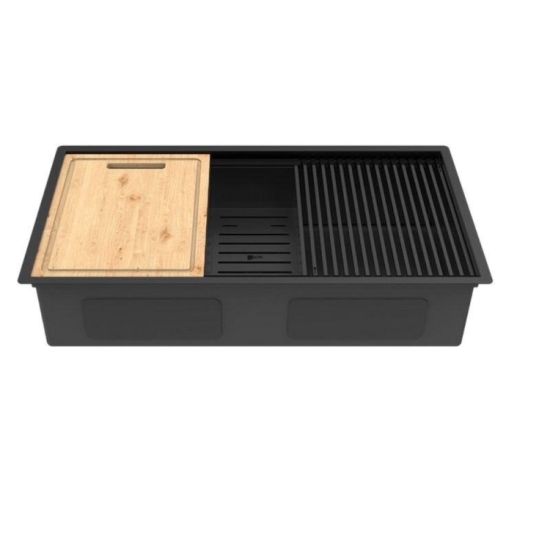 Кухонная мойка Lemark Tabaga 820 9932136, 82 см, нержавеющая сталь, PVD-nano покрытие, ролл-мат, коландер, разделочная доска, черный матовый