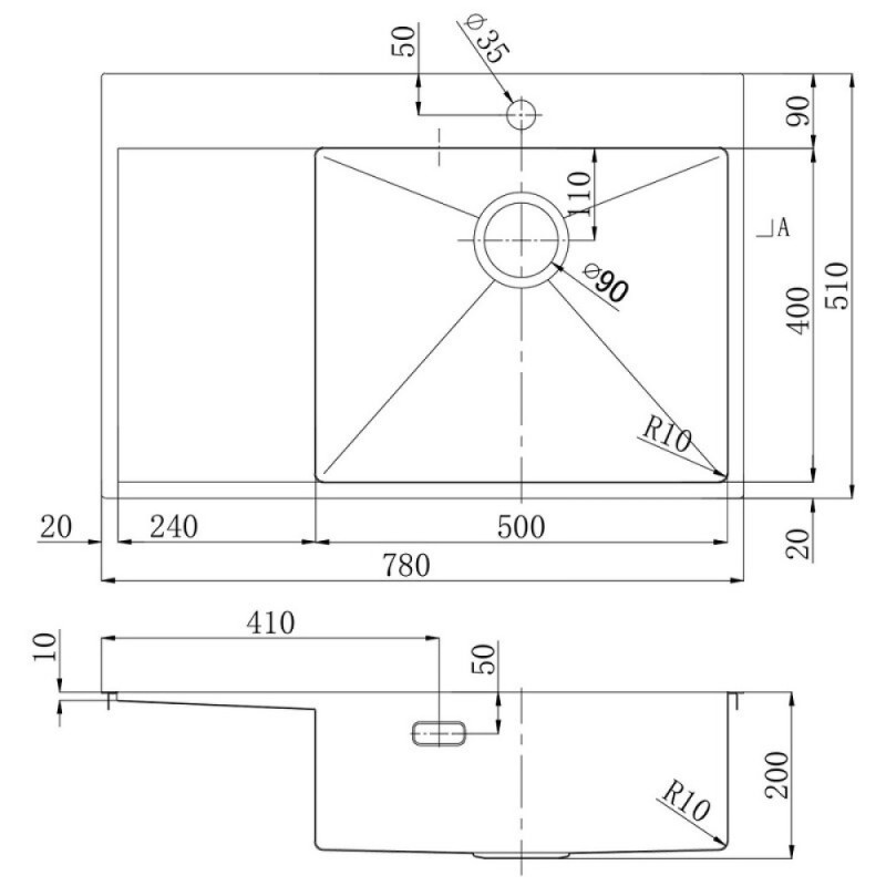 Кухонная мойка Lemark Kezadra 780L/P 9932152/9932156, 78 см, левая/правая, нержавеющая сталь, PVD-nano покрытие, черный матовый