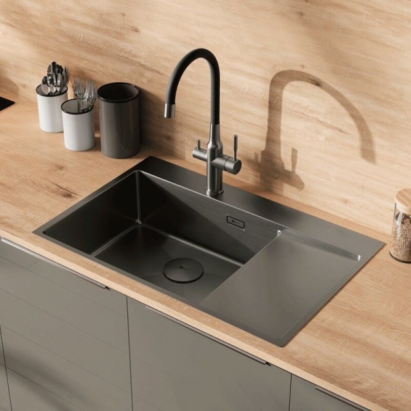 Кухонная мойка Lemark Kezadra 780L/P 9936151/9936155, 78 см, левая/правая, нержавеющая сталь, PVD- nano покрытие, графит