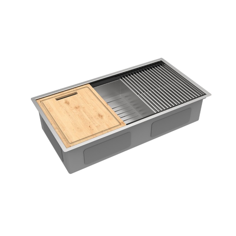 Кухонная мойка Lemark Tabaga 820 9937133, 82 см, нержавеющая сталь, ролл-мат, коландер, разделочная доска, сталь