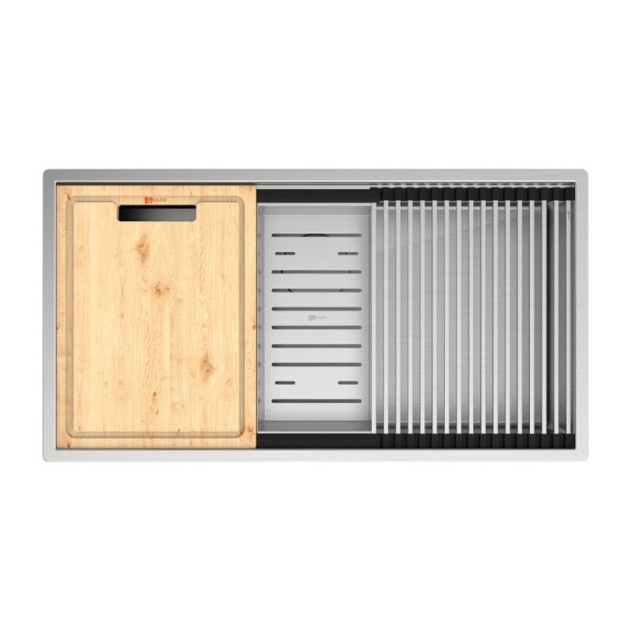 Кухонная мойка Lemark Tabaga 820 9937133, 82 см, нержавеющая сталь, ролл-мат, коландер, разделочная доска, сталь