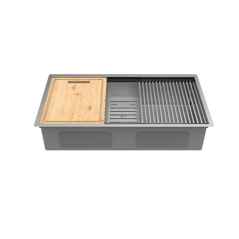 Кухонная мойка Lemark Tabaga 820 9937133, 82 см, нержавеющая сталь, ролл-мат, коландер, разделочная доска, сталь