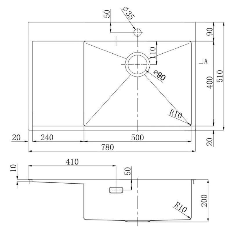 Кухонная мойка Lemark Kezadra 780L 9938150, 78 см, нержавеющая сталь, PVD-nano покрытие, золото светлое