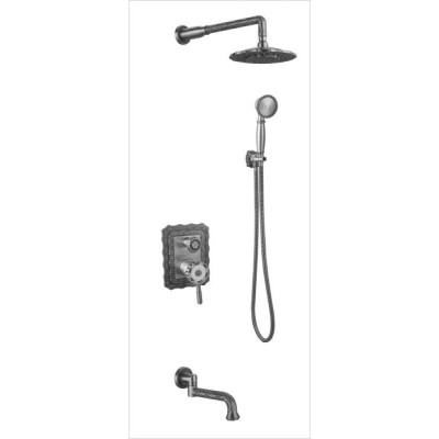 Душевая система ZorG Antic A 104DS-SL, с изливом, античное серебро