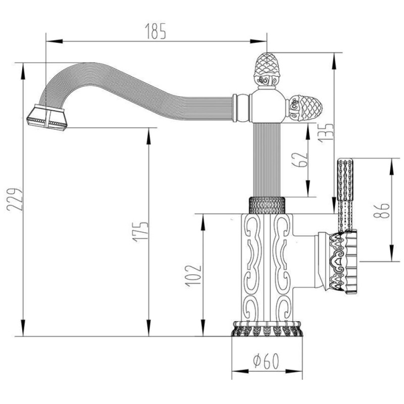 Смеситель для раковины Zorg Antic A 125 U-BR, бронза