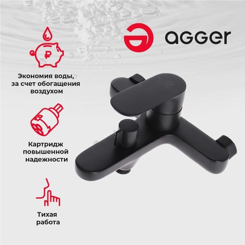 Смеситель Agger Gorgeous для ванны и душа, черный матовый, A0210044