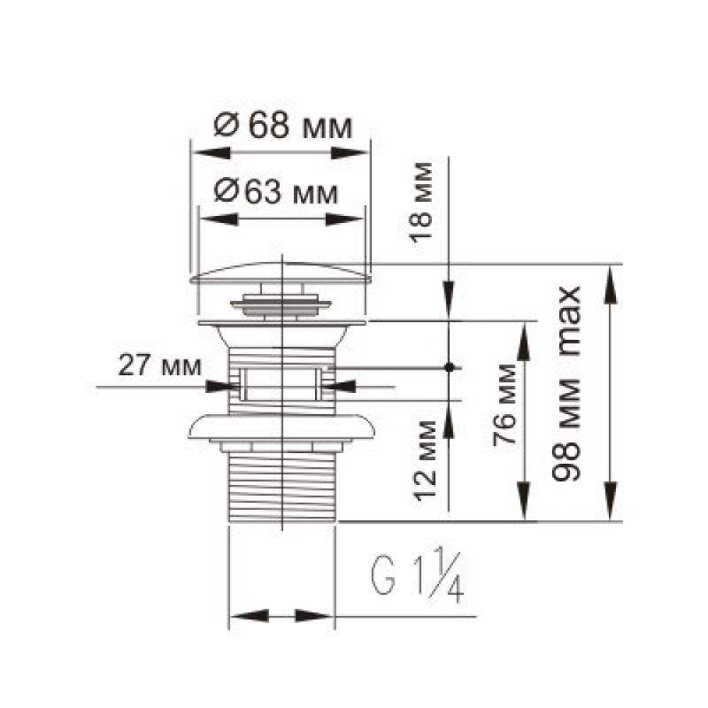 Донный клапан для раковины WasserKRAFT A024 Push-up, с переливом, хром