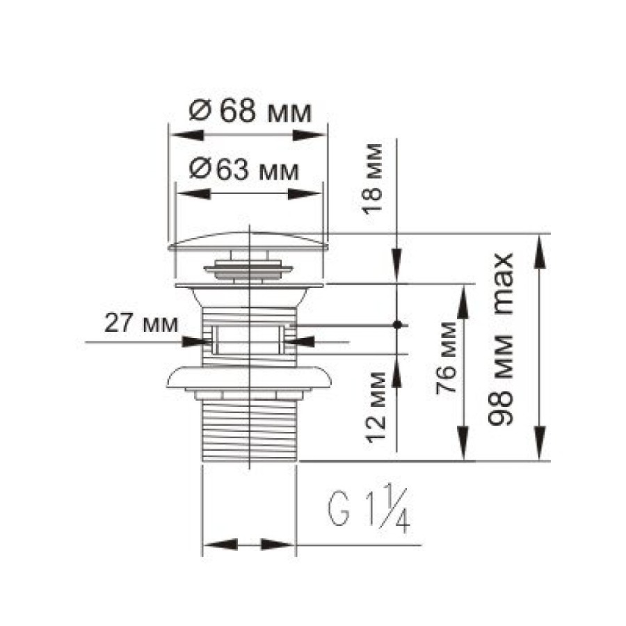 Донный клапан для раковины WasserKRAFT A024 Push-up, с переливом, хром