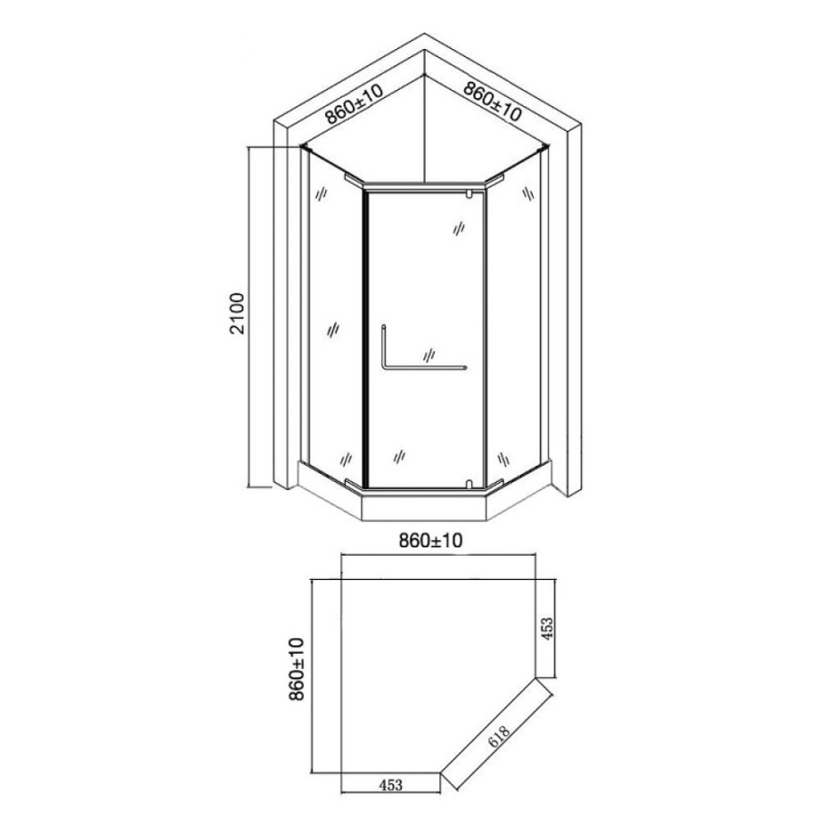 Душевой уголок Agger A03-090MCR, 88 х 88 х 207 см, с поддоном, стекла матовые, профиль хром, с полотенцедержателем