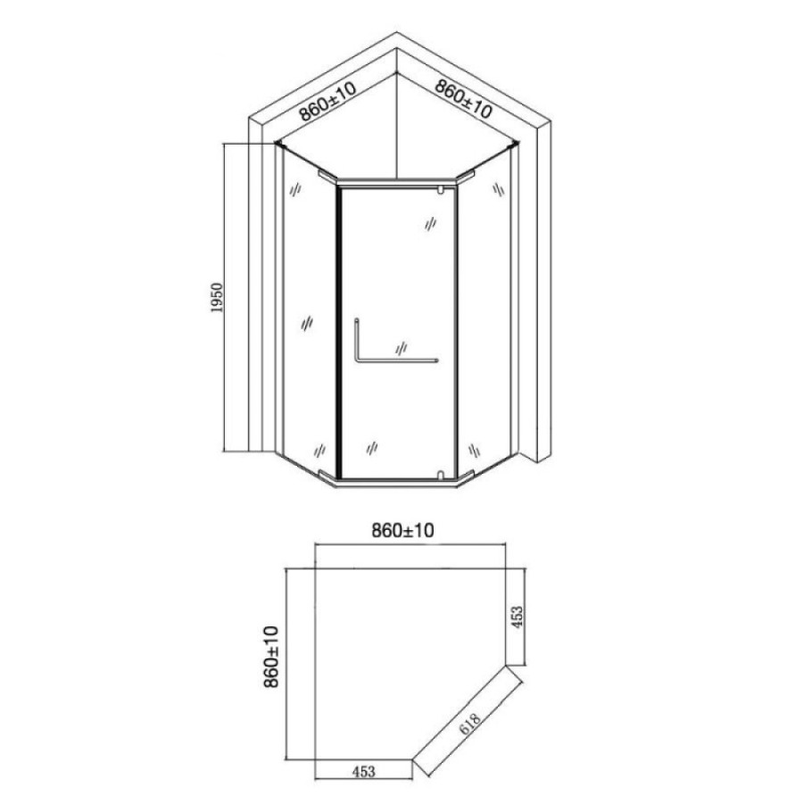 Душевой уголок Agger A03-090MCR/G, 90 х 90 см, без поддона, стекла матовые, профиль хром, с полотенцедержателем