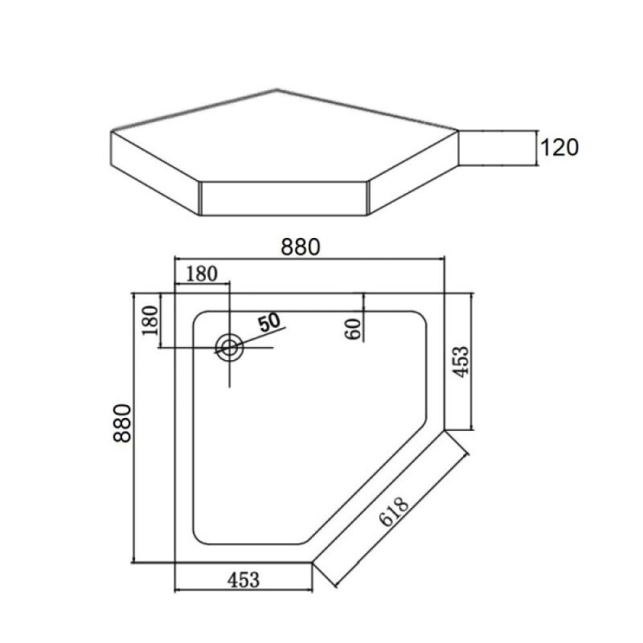 Поддон Agger A03-090TCR/T, 90 x 90 см, с сифоном