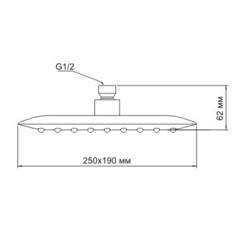 Верхний душ WasserKRAFT A031, 25 х 19 см, 1 режим струи, без держателя, хром