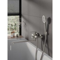 Смеситель Agger Zest A0721133, для ванны и душа, с душевым гарнитуром, PVD покрытие, цвет никель матовый