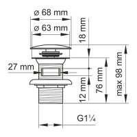 Донный клапан Wasserkraft A073 Push-up, с переливом, никель (матовый хром)