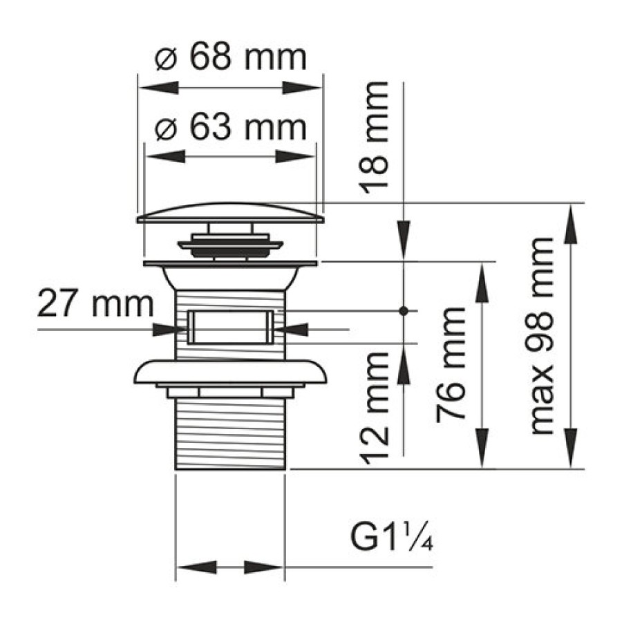 Донный клапан Wasserkraft A073 Push-up, с переливом, никель (матовый хром)