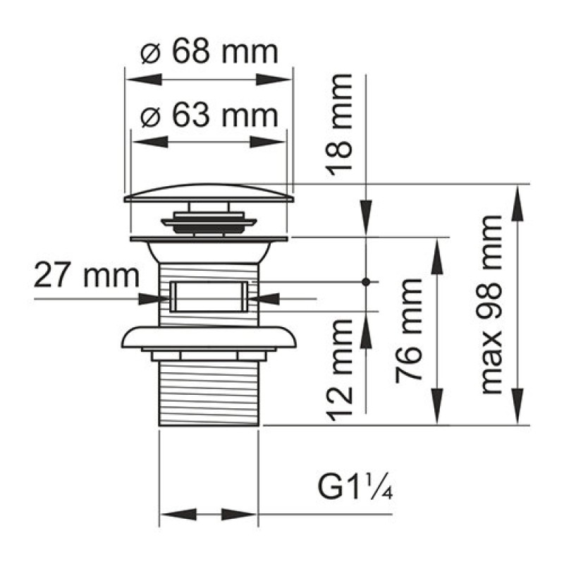 Донный клапан Wasserkraft A080 Push-up, с переливом, черный