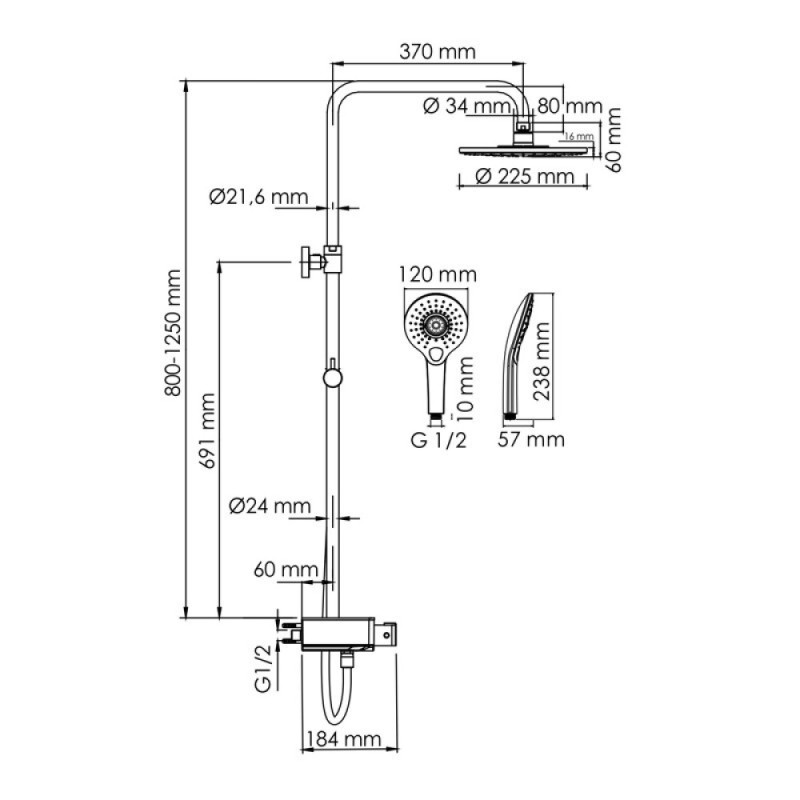 Душевая система WasserKRAFT, с изливом, цвет - хром, A113.067.101.CH Thermo