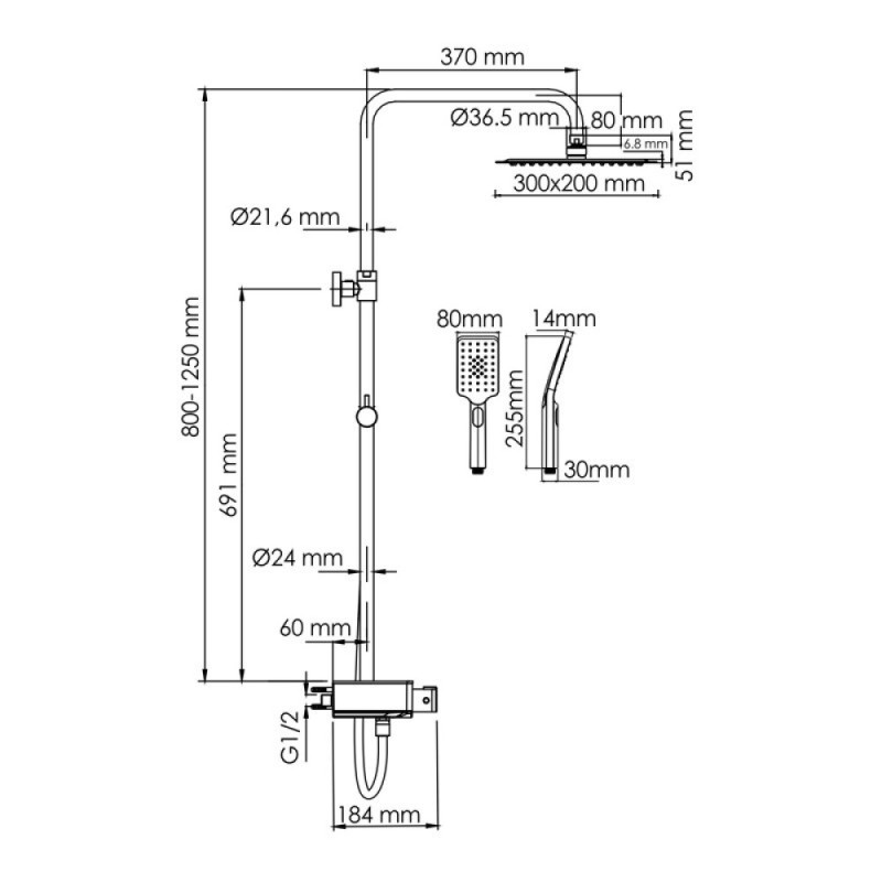 Душевая система WasserKRAFT, с изливом, цвет - хром, A113.069.126.CH Thermo