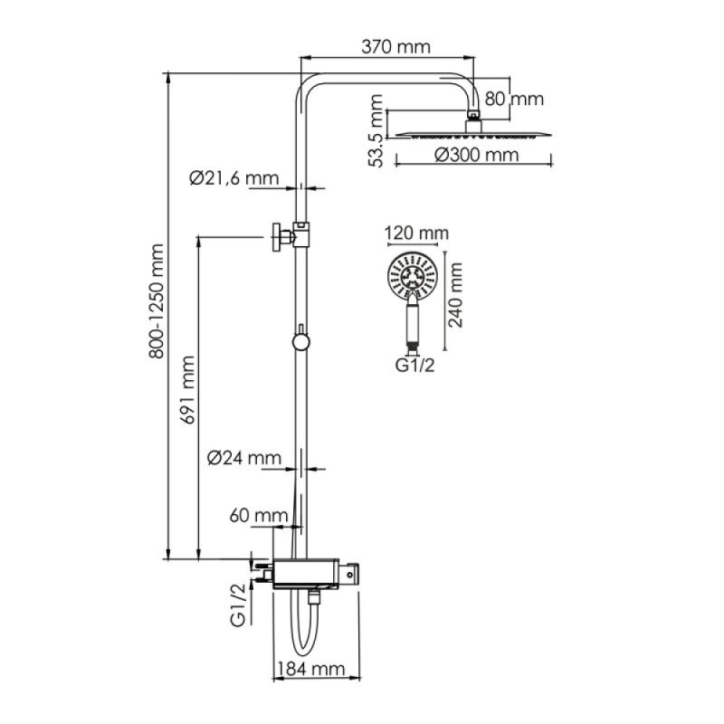 Душевая система WasserKRAFT, с изливом, цвет - хром, A113.116.058.CH Thermo