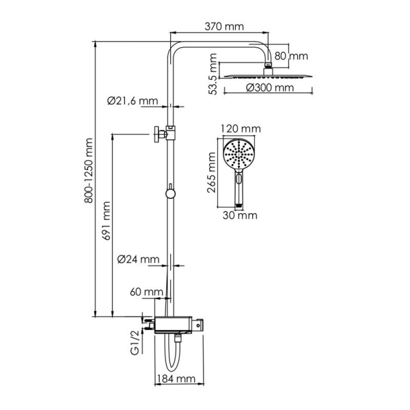 Душевая система WasserKRAFT, с изливом, цвет - хром, A113.116.127.CH Thermo