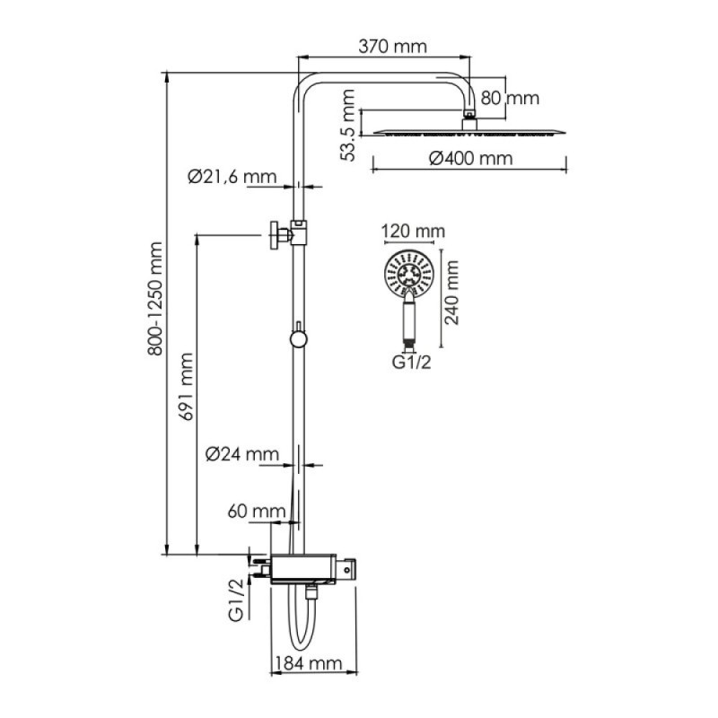 Душевая система WasserKRAFT, с изливом, цвет - хром, A113.117.058.CH Thermo