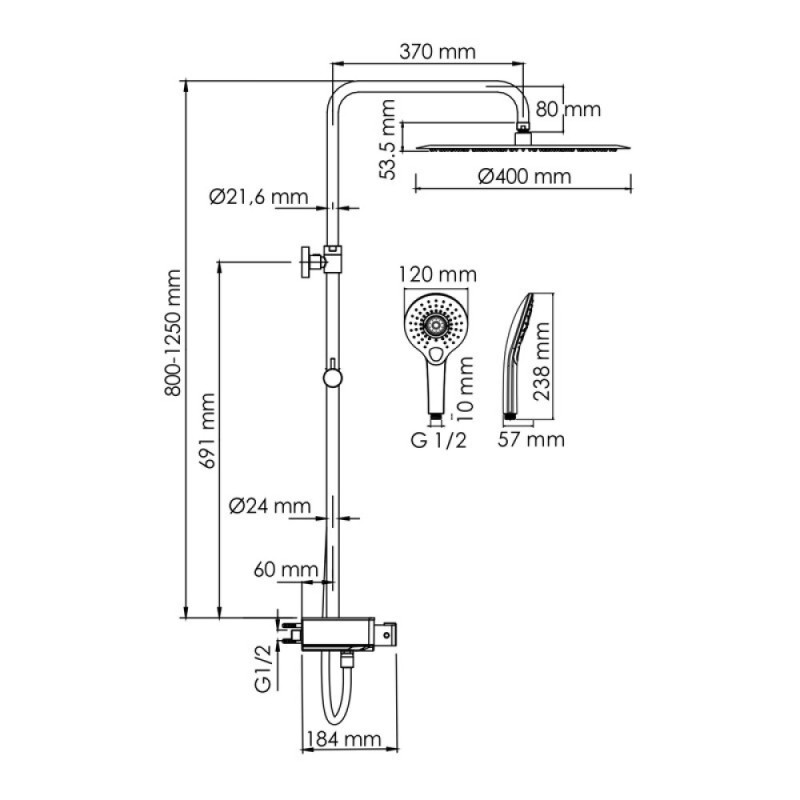 Душевая система WasserKRAFT, с изливом, цвет - хром, A113.117.101.CH Thermo