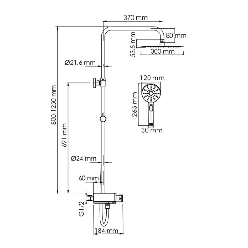 Душевая система WasserKRAFT, с изливом, цвет - хром, A113.118.127.CH Thermo