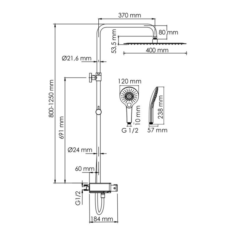Душевая система WasserKRAFT, с изливом, цвет - хром, A113.119.101.CH Thermo