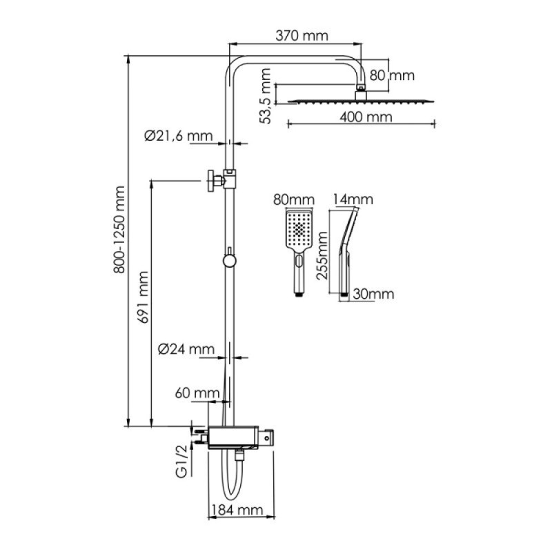 Душевая система WasserKRAFT, с изливом, цвет - хром, A113.119.126.CH Thermo