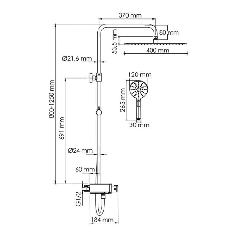 Душевая система WasserKRAFT, с изливом, цвет - хром, A113.119.127.CH Thermo