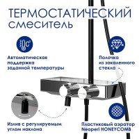 Душевая система WasserKRAFT, с изливом, цвет - черный матовый/хром, A114.255.218.CB Thermo