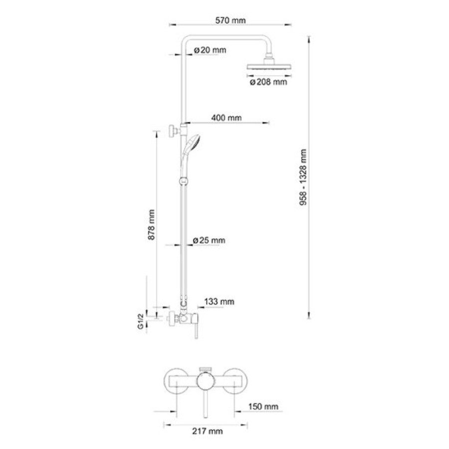 Душевая система WasserKRAFT A12202, верхний душ 20 см, хром