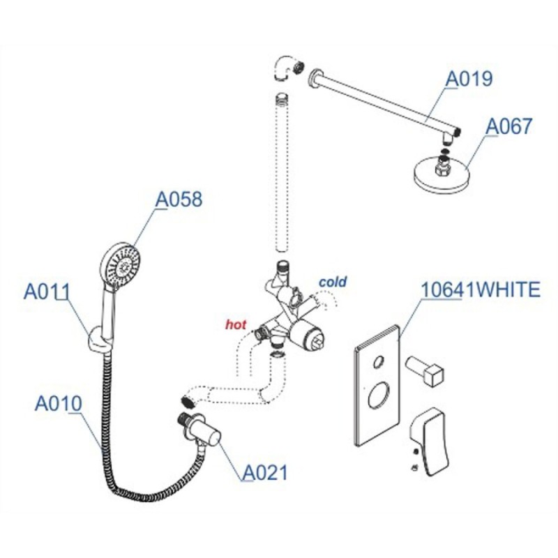 Душевая система WasserKRAFT A16067WHITE, скрытый монтаж, белый/хром