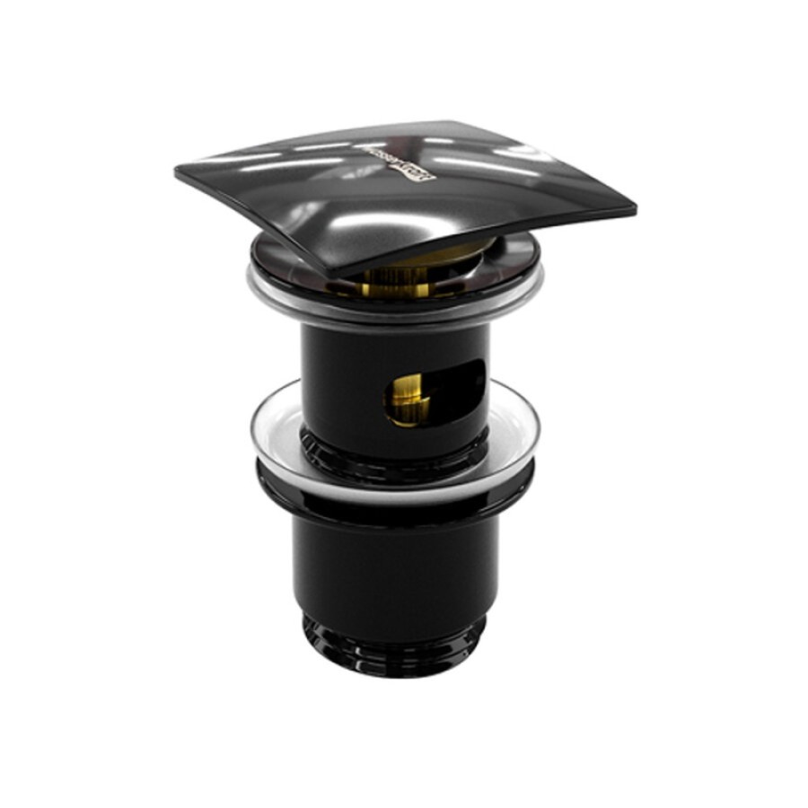 Донный клапан Push-up Wasserkraft A166, с переливом, PVD-покрытие черный глянец