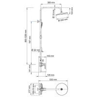 Душевая система WasserKRAFT A16601, верхний душ 22,2 см, с изливом, хром